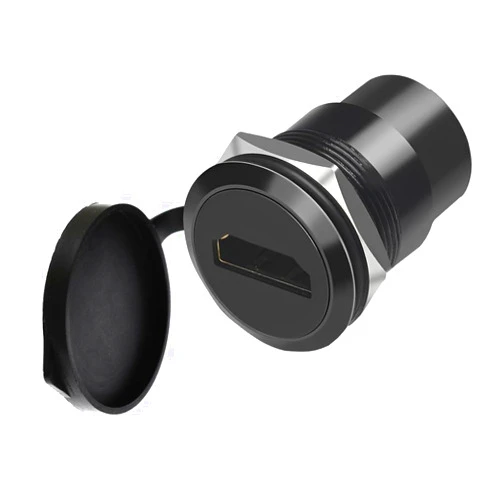 YiKaiEn HDMI Panel Mount Adapter 4K@60Hz - Female-to-Female Threaded Connector, with Anti-Loosening Gasket and Waterproof Cover, Ideal for Car, Dashboard and Device Panels
