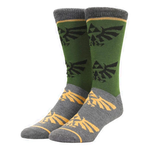 Bioworld Legend of Zelda Triforce Icon on Olive and Gray Men's Casual Crew Socks