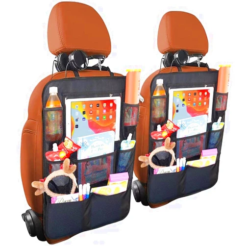 MONKONAR Car Seat Back Organizer,2 Pack Kick Mats Back Seat Protector with Touch Screen Tablet Holder for Kids,for Kids, Backseat Car Organizer,Car Travel Accessories with 8 Storage Pockets