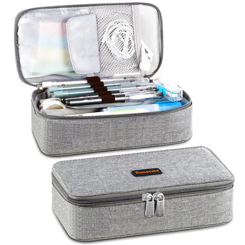 Homecube Pencil Case Capacious Pen Pencil Holder Box Makeup Pens Pouch Oxford Cloth Bag Large Storage Stationery Organizer with Zipper for School & Office - Gray