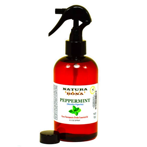 Natura Bona Peppermint Essential Oil Spray - 100% Pure All Natural Therapeutic Grade for Multiple Home and Aromatherapy Uses. (8oz PET Bottle)