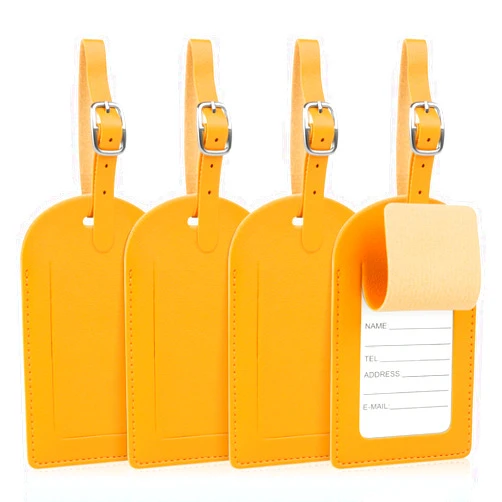 Chyaya 4 Pack Luggage Tags - Bright Travel Bag Tags with Identify Labels, PU Leather Luggage Tags for Suitcases Baggage, Yellow