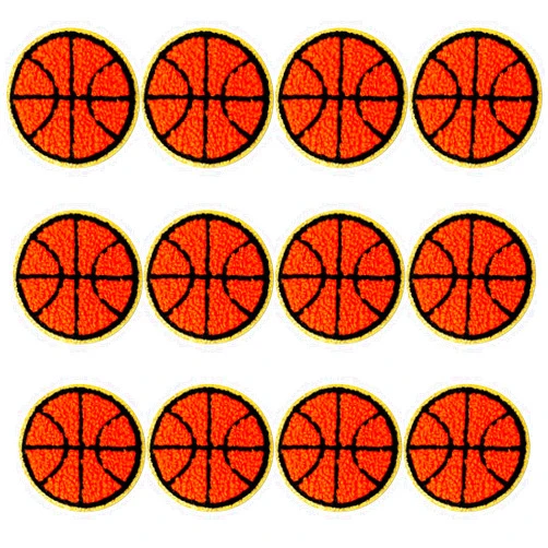 Mozeat Lens 12pcs Basketball Patches Iron on Gold Edges Sequin Chenille Patches Basketball Patches Sew on Applique Sports Embroidered Patches Badge for Jeans Jacket Hat Dress Backpacks DIY Clothing Repair