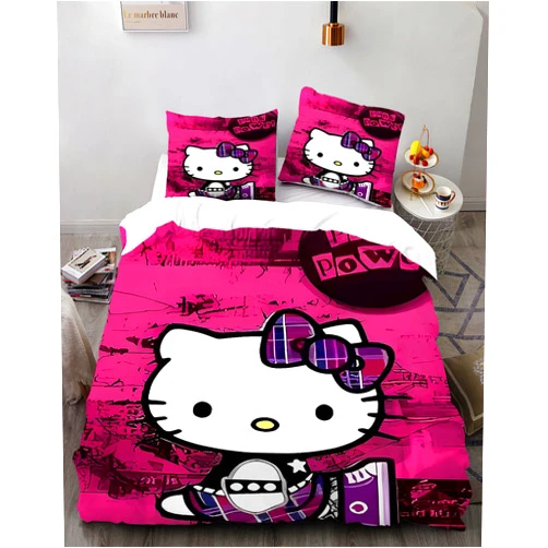EIANLAI Cartoon 3 Piece Bedding Set Cute Cat Anime Comforter Set Cute Duvet Cover Sets Super Soft Girls Bedding Set Kids Bedroom Gifts,1 Duvet Cover with 2 Pillowcases-Twin