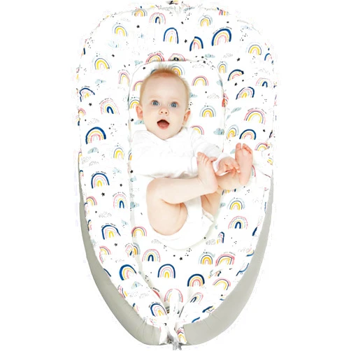 PICKMERA Baby Nests Baby Lounger For Newborn, Snuggle Sleeping Baby Bassinet for 0-24M, Breathable Portable Co Sleeping Bed, Baby Essentials Adjustable Infant Soft Cotton Loungers for Home & Travel -Rainbow