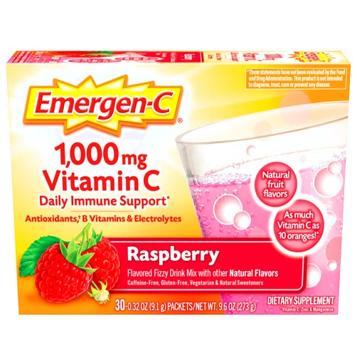 Emergen-C 1000mg Vitamin C Powder, With Antioxidants, B Vitamins And Electrolytes, Immunity Supplements For Immune Support, Caffeine Free Fizzy Drink Mix, Raspberry Flavor - 30 Count/1 Month Supply