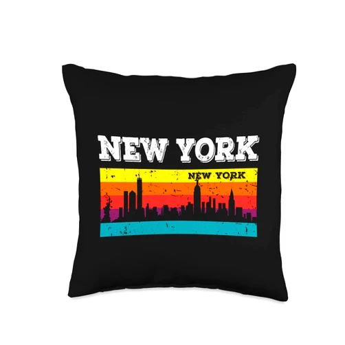 Funny Skyline Gift Idea For Men Women Kids New York Skyline Throw Pillow, 16x16, Multicolor