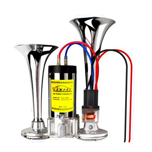 GAMPRO Air Horn 12V 135db, Chrome Zinc Dual Trumpet Air Horn with Compressor Easy install for Any 12V Vehicles Trucks Lorrys Trains Boats Cars Vans