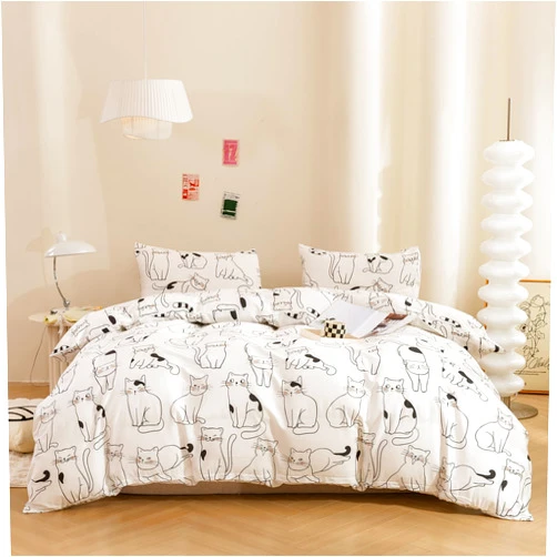 ECOCOTT Duvet Cover Queen Size, 3 Pcs Cartoon Cats Animal Print Pattern Duvet Cover Set, Super Soft Comforter Quilt Cover with Zipper Closure 4 Ties