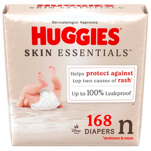 Huggies Size Newborn Diapers, Skin Essentials Baby Diapers, Size Newborn (6-9 lbs), 168 Count
