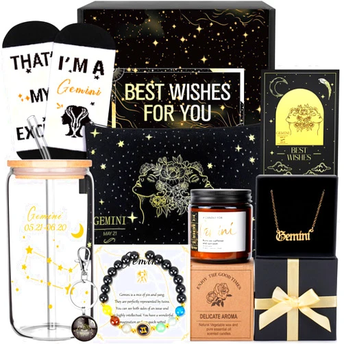Fortuning's JDS 12PCS Gemini Birthday Gifts for Women-Gemini Zodiac Gifts for Women, Mom, Wife, Self Care Package,Get Well Soon, Mother's Day Baskets Birthday Astrological Baskets