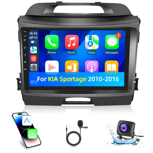 EKAT 4+64G Android Car Radio for KIA Sportage 2010 2011-2016 - 9 Inch HD Touchscreen Radio with Wireless Carplay & Android Auto - 32 EQ/WiFi/GPS/SWC + AHD Rear View Camera, MIC