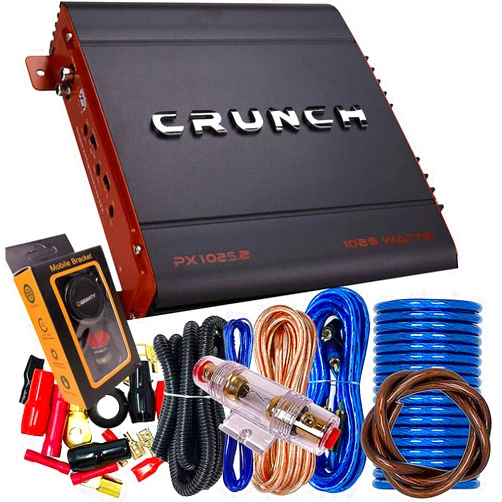 Crunch PX-1025.2 1000 Watts Power X Two Channel Car Audio Amplifier + 2 Channels 4 Gauge Amplifier Kit with Gravity Magnet Phone Holder Bundle