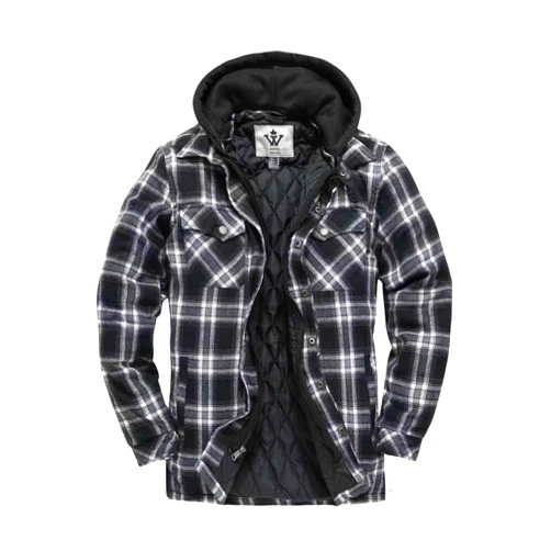 WenVen Men's Thicken Plaid Flannel Quilted Shirts Jacket with Removable Hood