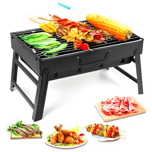 Uten Charcoal Grill, BBQ Grill Folding Portable Lightweight smoker Grill, Barbecue Grill Small desk Tabletop Outdoor Grill for Camping Picnics Garden Beach Party 17''x11.6''x 2.6''