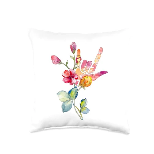 Flytogs Deaf Pride ASL Teacher Floral ILY Love Sign Language Throw Pillow