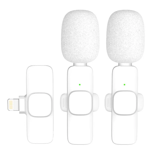 NUNUWE Wireless Lavalier Microphone for iPhone iPad, Mini Lapel Wireless Microphone for Video Recording, TikTok Facebook Live Steam, Youtubers, Vloggers, Interview, Clip-on Plug & Play (White-2MIC)