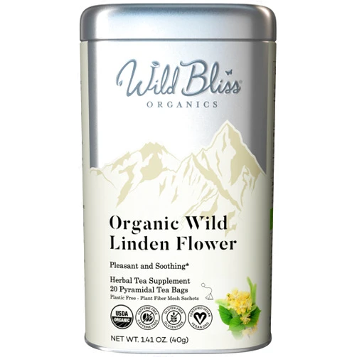 Wild Bliss Organic Linden Flower Herbal Tea - Caffeine Free Tisane - 20 Plant Based Tea Bags