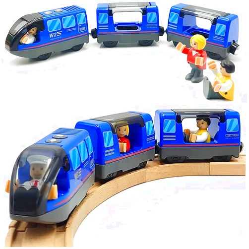 HYPERLIVING Battery Operated Wooden Train Track Set Toy High Speed for Toddlers 3 4 5 Years Old Boys Kids Magnetic Couplings City Vehicle with Figures