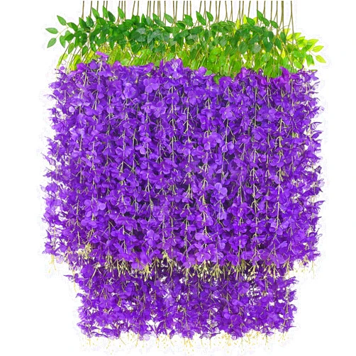 Sunm Boutique 24 Pack Wisteria Hanging Flowers, 3.6 Feet Wisteria Flowers Hanging Garland, Silk Artificial Wisteria Flower Vine String for Wedding Party Home Office Wall Decor (Purple)