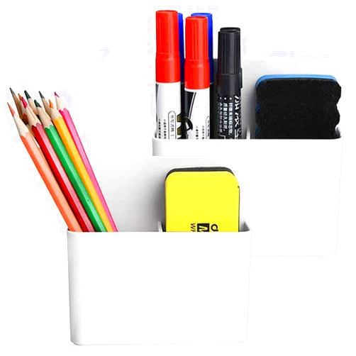 Marbrasse Magnetic Dry Erase Marker Holder,Pen and Eraser Holder for Whiteboard，Magnet Pencil Cup Utility Storage Organizer for Office, Refrigerator, Locker and Metal Cabinets (2 Pack)