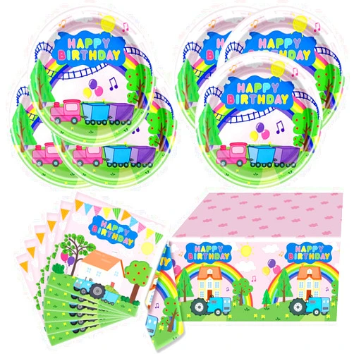 AI PARTY Pink Pig Party Tableware, Piggy Party Plates Paper Napkin Tablecloth for Cartoon Animation Theme Party Decoration Supplies