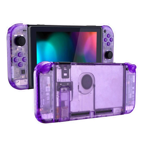eXtremeRate DIY Replacement Shell Buttons for Nintendo Switch, Back Plate for Switch Console, Housing with Full Set Buttons for Joycon Handheld Controller - Clear Atomic Purple [No Electronics Parts]