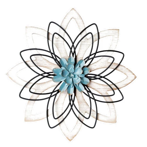 Remenna Metal Flowers Wall Decor, Metal Rustic Wall Art Decoration Farmhouse Wall Decorations Multiple Floral Hanging Decor for Bathroom Living Room Home Office Garden Kitchen (white & blue)