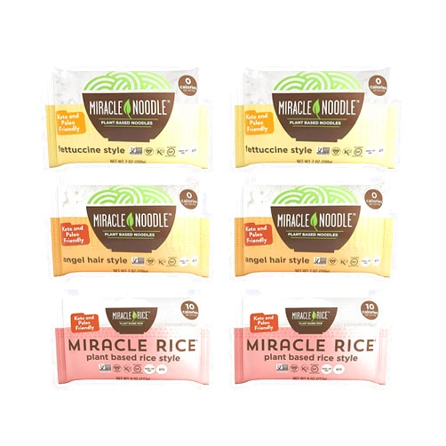 Miracle Noodle Pasta & Rice Variety Pack - Fettuccine & Angel Hair Plant Based Shirataki Noodles - Plant Based Miracle Rice - Keto, Vegan, Gluten-Free, Low Carb, Paleo - 2 Bags of Each (Pack of 6)