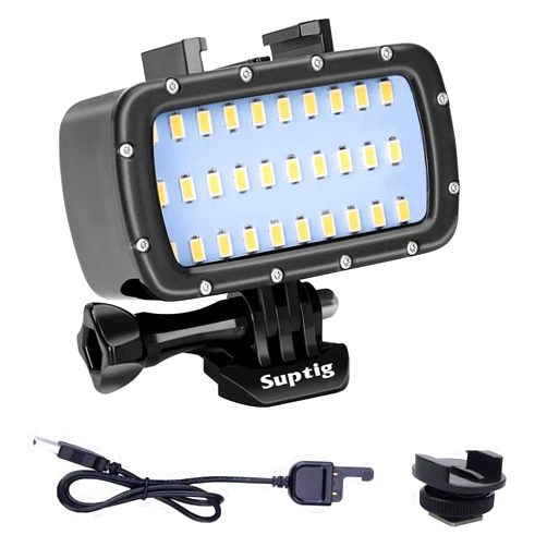 Suptig Waterproof Light Underwater Light Dive Light for Gopro Hero 13, Hero 12,11,10, 9, 8, 7, 6, 5, 4, 3,2, DJI osmo, Akaso, Insta 360 and Canon Nikon Sony Olympus SLR Cameras Waterproof 180ft(55m)