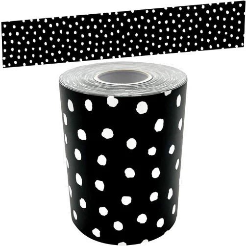 Teacher Created Resources White Painted Dots on Black Straight Rolled Border Trim (TCR8911)