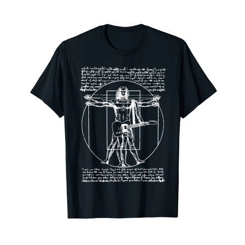 Guitar Retro lovers DA Vinci Vitruvian Guitar Man Rock Music Fan Rock n Roll T-Shirt