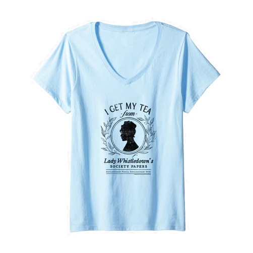 Bridgerton Womens Bridgerton I Get My Tea From Lady Whistledown's V-Neck T-Shirt
