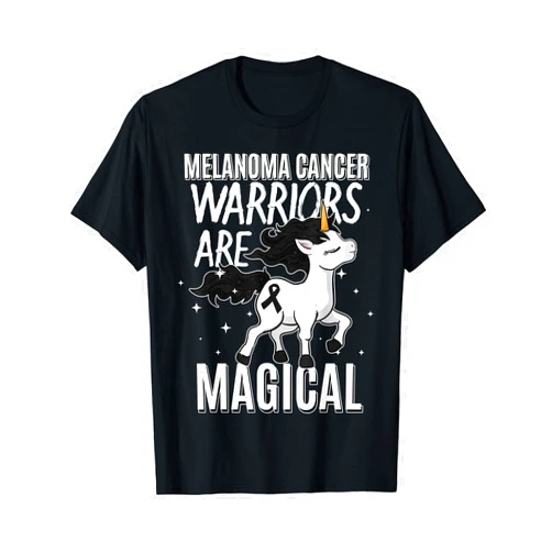 Cute Melanoma Cancer Awareness Apparel Melanoma Cancer Magical Unicorn Black Ribbon Dermatologist T-Shirt