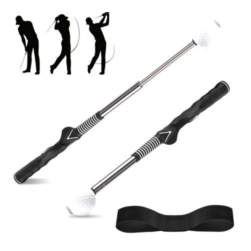 Gruyxen Retractable Golf Swing Trainer with Click Sound & Posture Correction Arm Band, Golf Grip Trainer for Right-Handed, Indoor & Outdoor Training Aid for Beginners to Pros