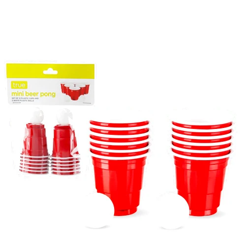 True Mini Beer Pong Game, 1.5 Ounce Disposable Red Party Cup Plastic Shot Glasses, Red, Set of 12 Cups and 2 Mini Ping Pong Balls