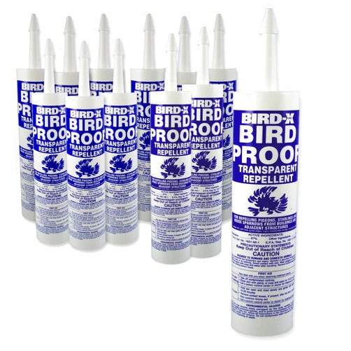Bird-X Bird Proof Gel, Sticky and Transparent Clear Gel, Long-Lasting and Easy to Use, Each Tube Covers 10 Linear feet, Pack of 12 Tubes (10 fl. oz. Each)