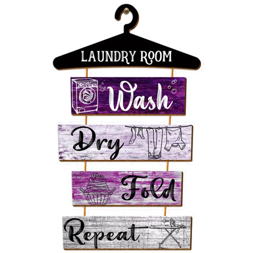 Blulu 5 Pieces Laundry Room Decor Rustic Vintage Farmhouse Room Rules Hanging Sign Wooden Wash Dry Fold Repeat Laundry Accessories for Bathroom,Home 19.7 x 11 Inch(Dark Backing)
