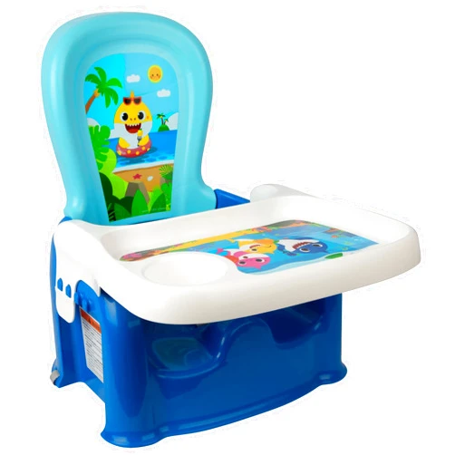 The First Years Pinkfong Baby Shark Mealtime Baby Toddler Booster Seat with Adjustable Tray - Portable Booster Seat for Dining Table - Travel Essentials for Baby - Up to 50 lbs. - Baby Gifts