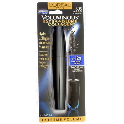 L'ORÉAL L'Oréal Paris Voluminous Extra Volume Collagen Waterproof Mascara, 695 Blackest Black (Pack of 2)