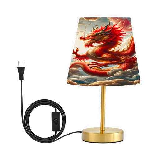 WEIYEKO Red Chinese Dragon Cloud Sky Table Lamp LED Desk Lamp Dimmable Bedside Light with USB Port for Office Bedroom Living Room Small
