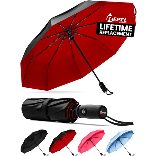 Repel Umbrella Repel Windproof Travel Stick Umbrella for Rain - Automatic Open & Close, Heavy Duty Reinforced Fiberglass Frame - Portable, Compact Umbrella for Travel - All-Weather Strong Umbrella