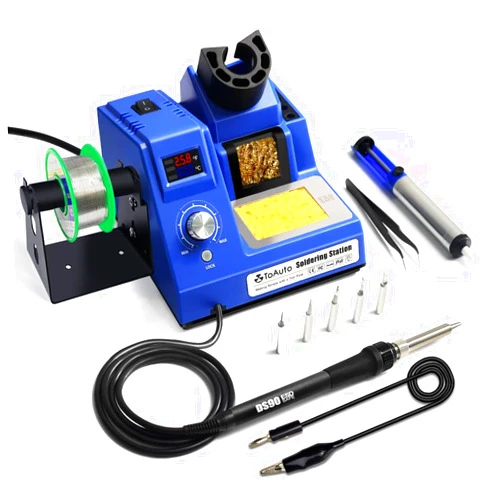 TOAUTO DS90 Soldering Station-°F & °C Dual Digital Display Soldering Iron Station Kit,90W Soldering Iron,302℉- 842℉ Temperature, Anti-Static & Grounding Wire, Auto Standby & Sleep,5 Solder Tips, Blue