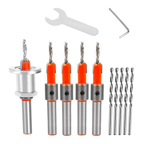 Dakewang Countersink Drill Bit Set 5Pcs(2.8/3.0/3.2/3.5/4mm), Woodworking Countersink Drill Bits with Adjustable Bit Depth Stop for Wood.(8mm Countersink Diameter)