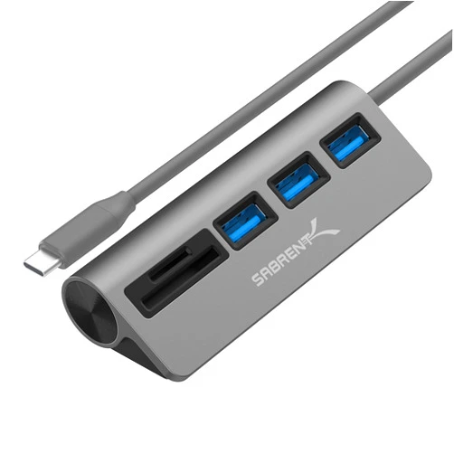 SABRENT USB-C 3.0 Hub, 5-in-1 USB SD Card Reader, SD & TF Dual Slot + 3 USB 3.0 Hub Portable Compatible with MacBook, Mac Pro/Mini, iMac, XPS, Surface Pro, Windows, Thunderbolt (HB-U3CR)