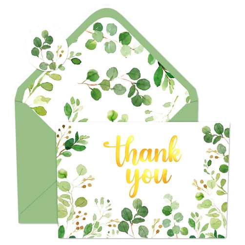 Whaline 24 Packs Greenery Gold Foil Thank You Cards Watercolor Eucalyptus Leaves Greeting Cards Blank Note Cards with Envelopes and Stickers for Wedding Birthday Baby Shower, 4 x 6 Inch