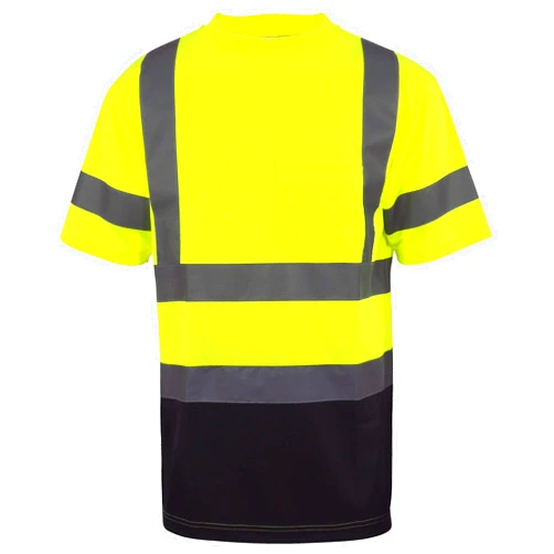 L&M Hi Vis Class 3 T Shirt Reflective Safety Lime Orange Short Long Sleeve HIGH Visibility, Black Bottom