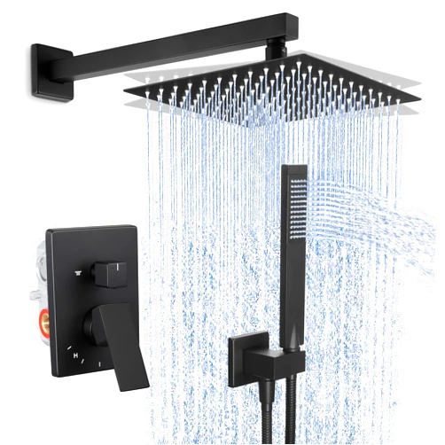 KES Shower Faucet Set, 10 Inches Rain Shower Head with Handheld Spray, Shower System Pressure Balance Wall Mounted (cUPC Certified Shower Valve Included), Matte Black, XB6230F18-BK