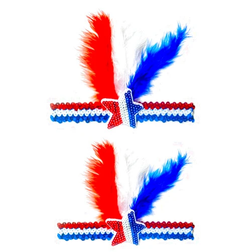 Wgudzpj 2pcs Memorial Day Headband Sequins Star Patriotic Headbands America Feather Headwear for Independence Day Hair Accessories July 4th Party Supplies Women Costume Decoration