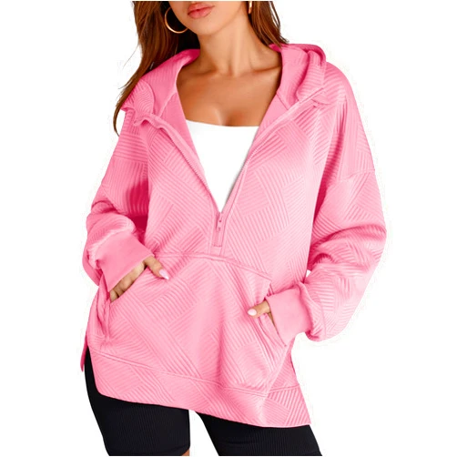 LOMON Womens Oversized Half Zip Hoodies Long Sleeve Textured Casual Sweatshirts Loose Fall Pullover Tops with Pockets